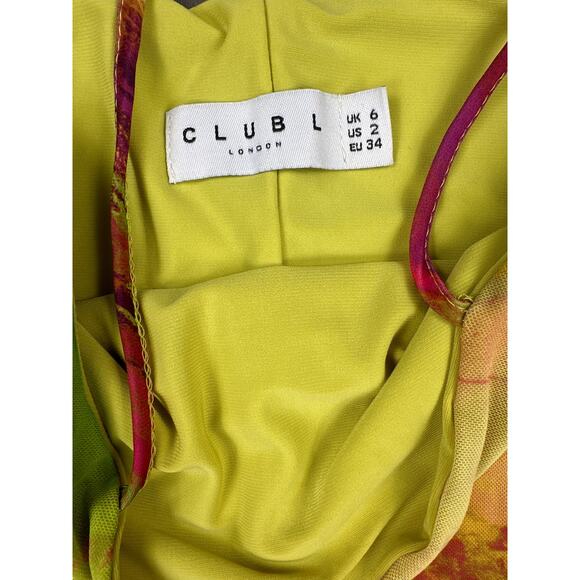 Club L - Lime Print Sleeveless Bodycon mini Dress in Orange Pink Lime & Yellow - Picture 2 of 3